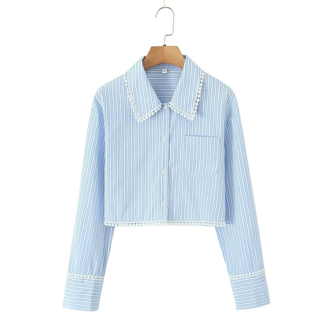 Damen cropped Bluse mit eleganten Spitzenakzenten Drune