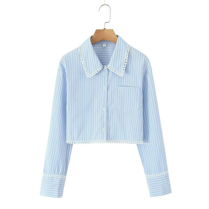 Damen cropped Bluse mit eleganten Spitzenakzenten Drune