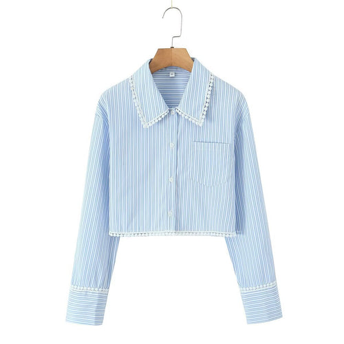 Damen cropped Bluse mit eleganten Spitzenakzenten Drune