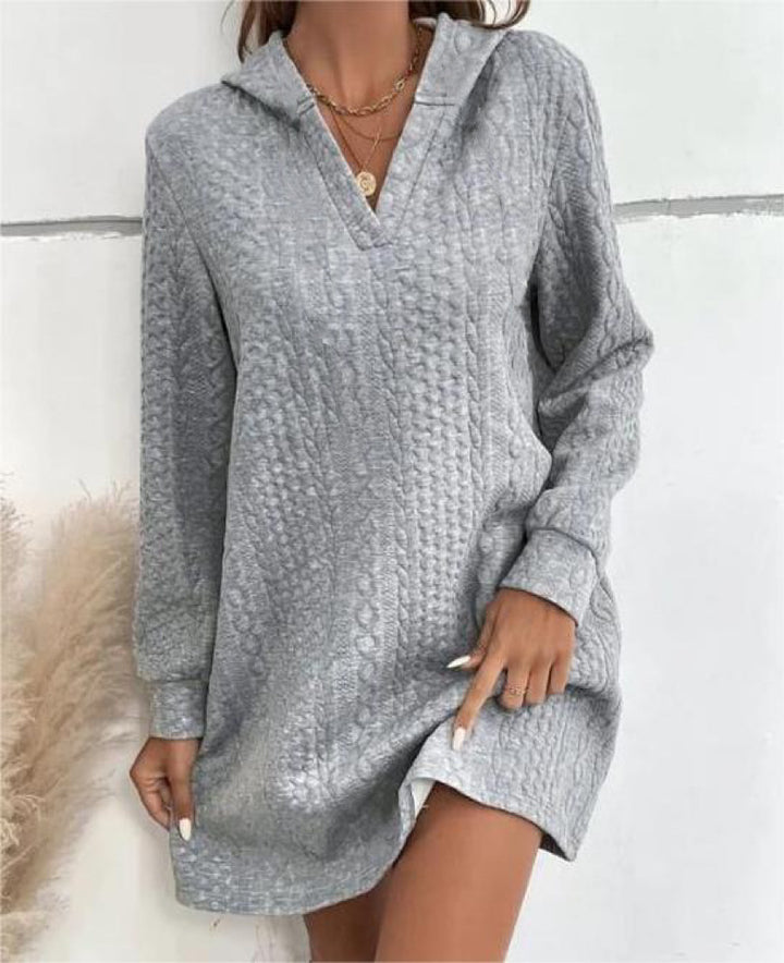 Damen Lässiges Strukturiertes Kapuzen‑Strickkleid im Tunika‑Schnitt Drune