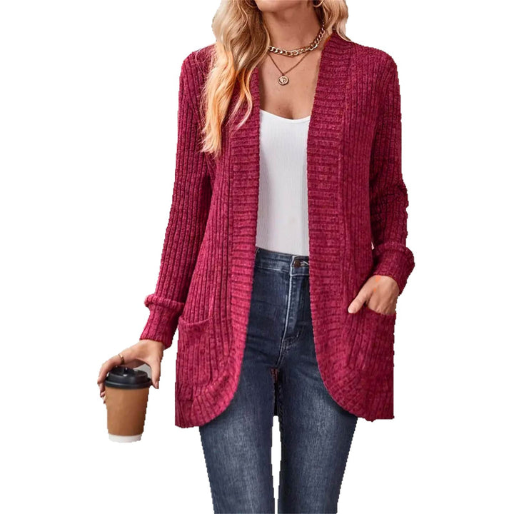 Damen Strickjacke mit offenen Front und modischem Rippenstruktur Drune