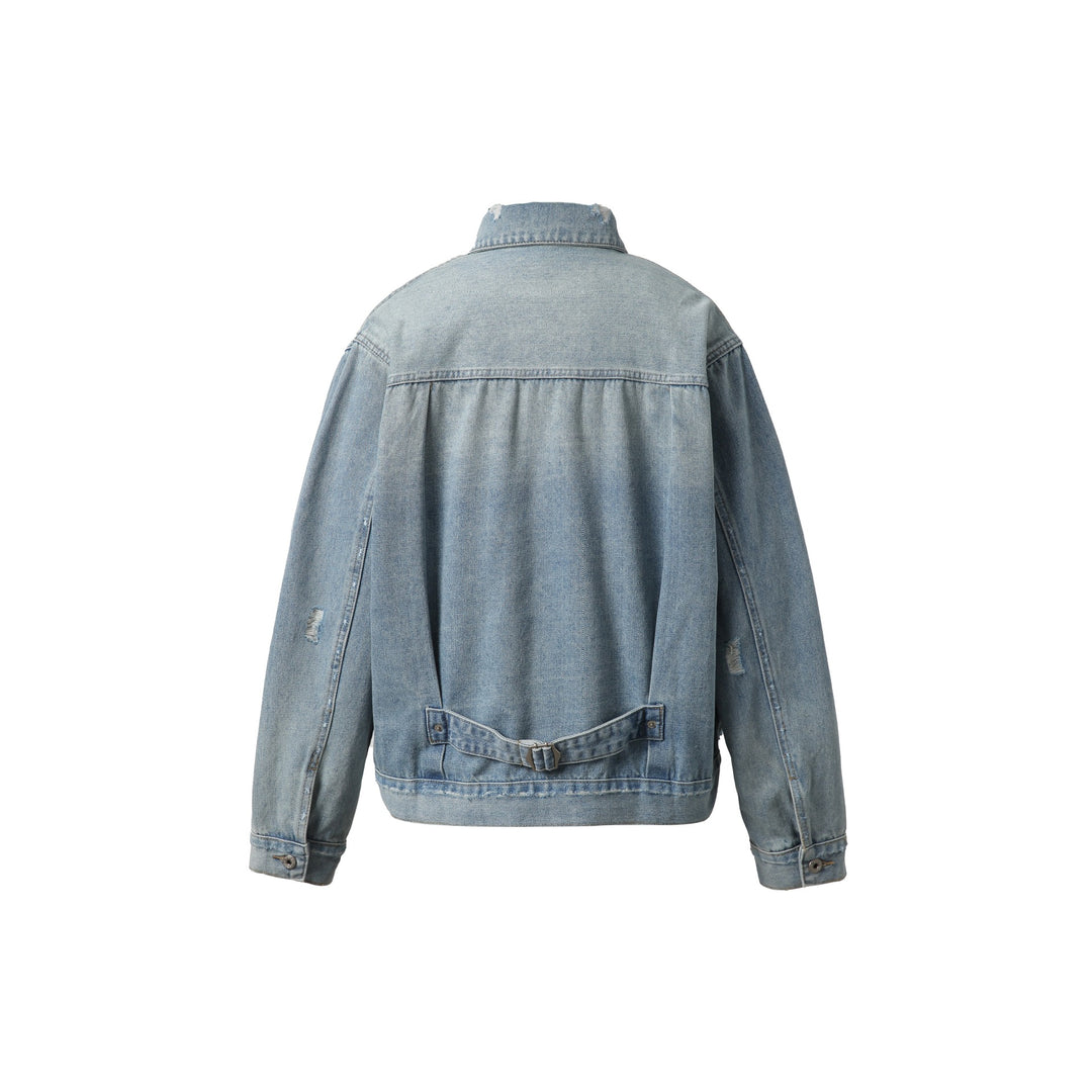 Unisex Oversized Jeansblouson mit Used‑Look, kastigem Schnitt und Brustklappen Drune