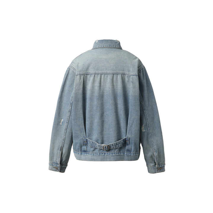 Unisex Oversized Jeansblouson mit Used‑Look, kastigem Schnitt und Brustklappen Drune