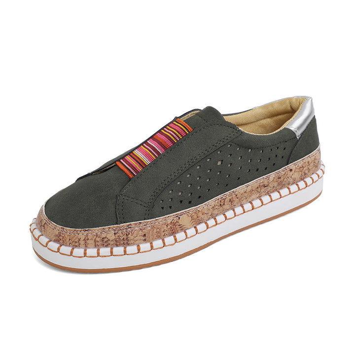 Damen nan leichte Slipper-Sneaker mit Korkrand und perforiertem Obermaterial Drune