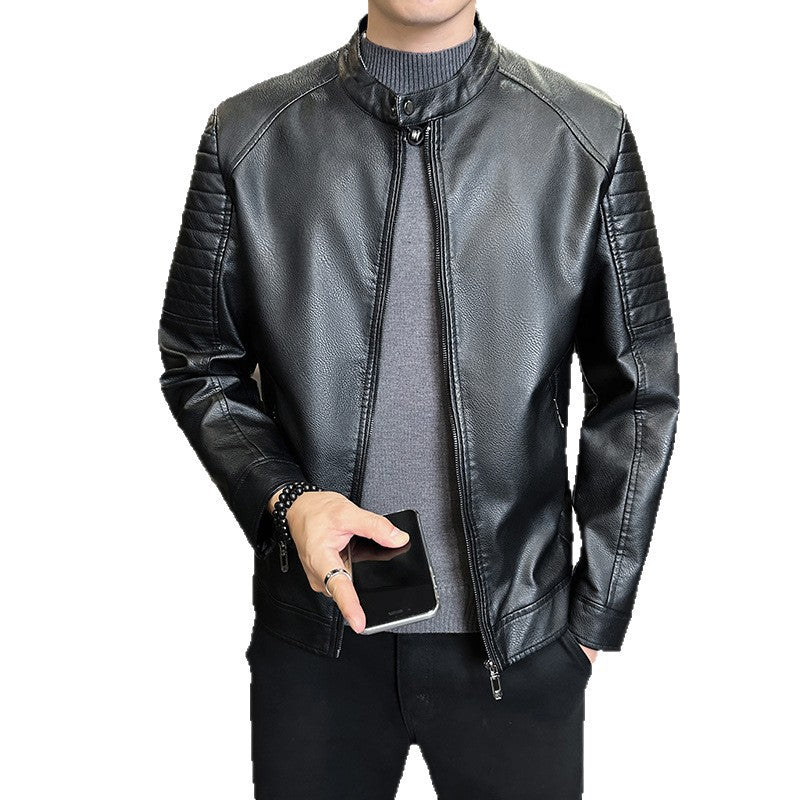 Herren Stylische Kunstlederjacke mit Steppdetails Drune