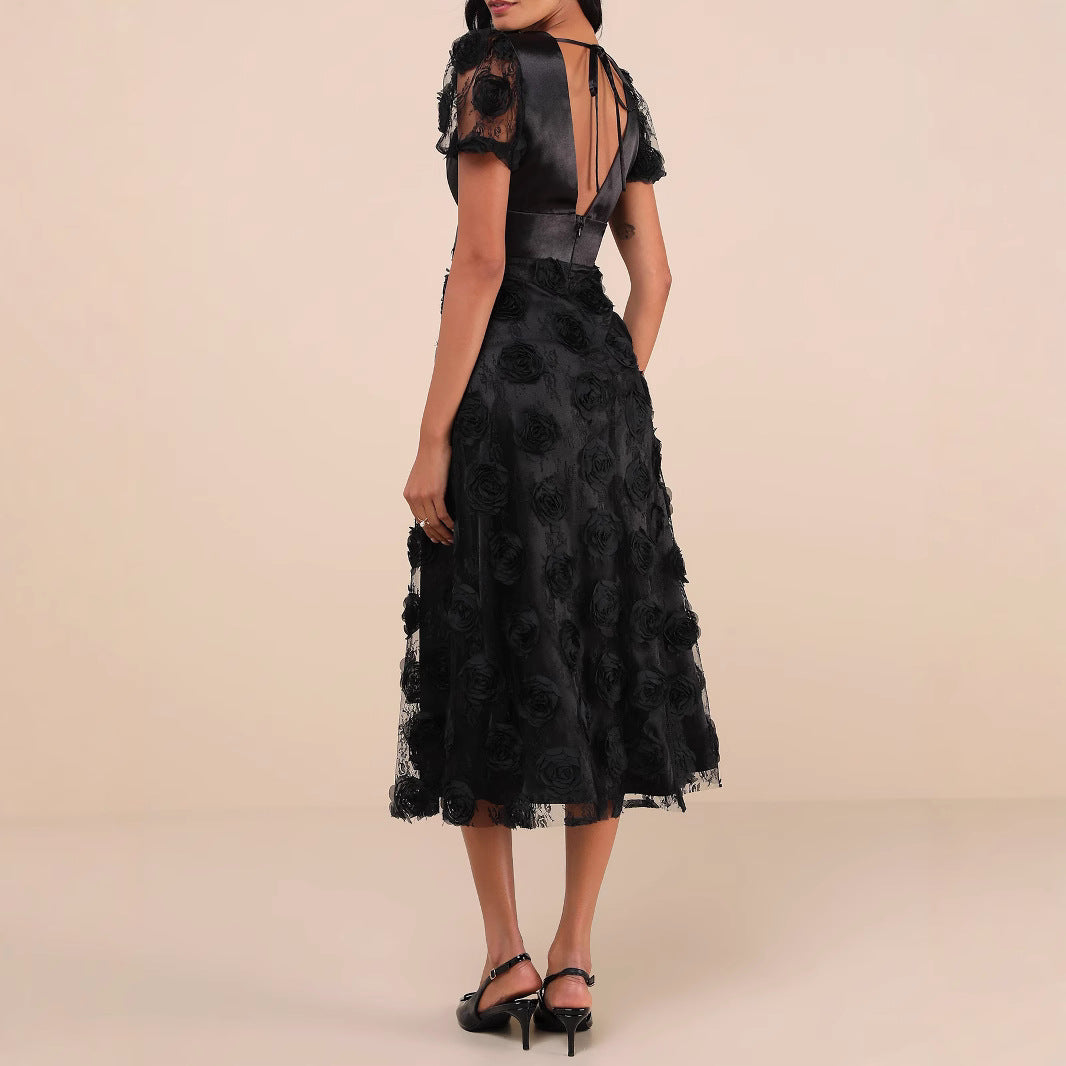 Damen Elegantes Maxikleid mit floralem Spitzenbesatz Drune