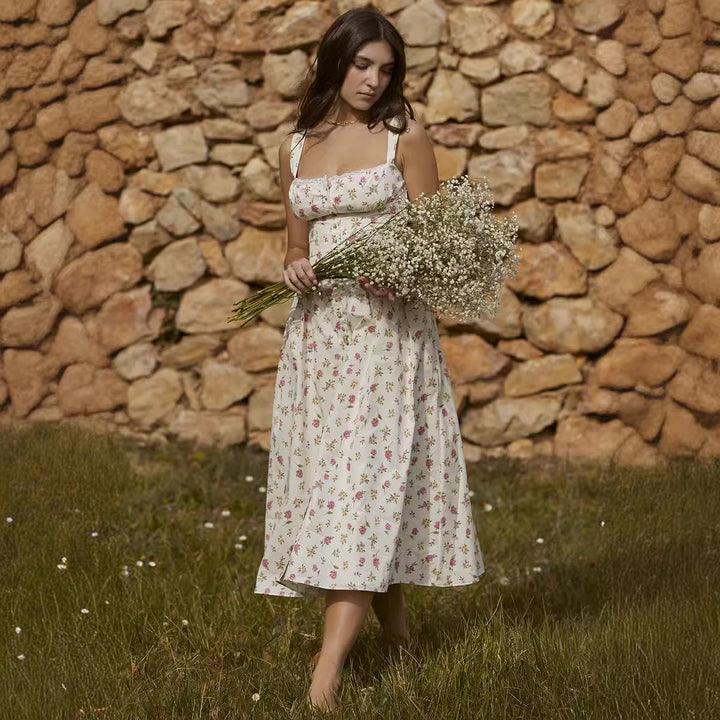 Damen Sommerliches Maxikleid mit floralen Einsätzen und tailliertem Oberteil Drune