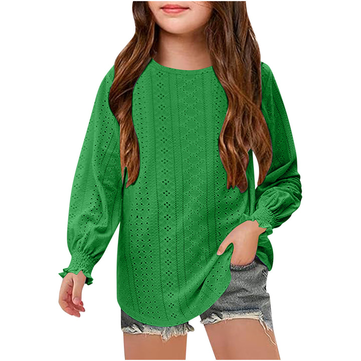 Damen Ajourgestricktes Oversize-Pullover-Shirt mit Ballonärmeln und Rüschenbündchen Drune