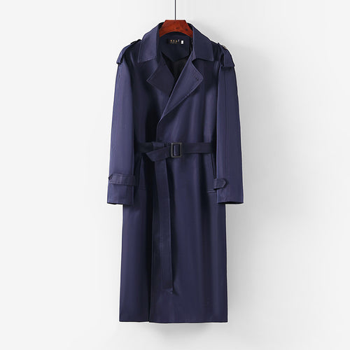 Unisex Langer minimalistischer Trenchcoat mit Gürtel und Schulterklappen Drune
