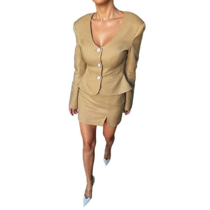 Damen Figurbetontes Peplum‑Blazer und Mini‑Bleistiftrock Set Drune