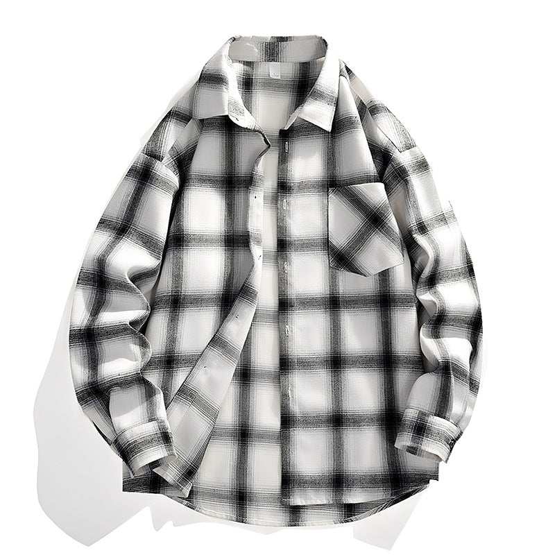 Herren Oversize karierte Flanellhemdjacke mit Brusttasche & abgerundetem Saum Drune