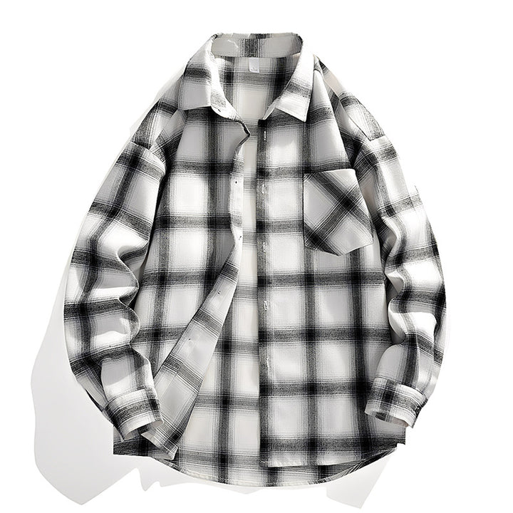 Herren Oversize karierte Flanellhemdjacke mit Brusttasche & abgerundetem Saum Drune
