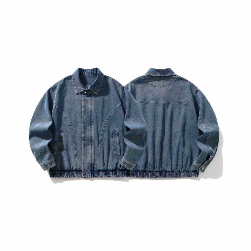Herren Oversize-Jeansjacke mit elastischem Saum und verdeckter Druckknopfleiste Drune