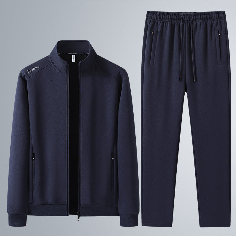 Herren Zweiteiliges Sport-Lounge-Set mit Stehkragen, verdecktem Reißverschluss & Kordelbund Drune