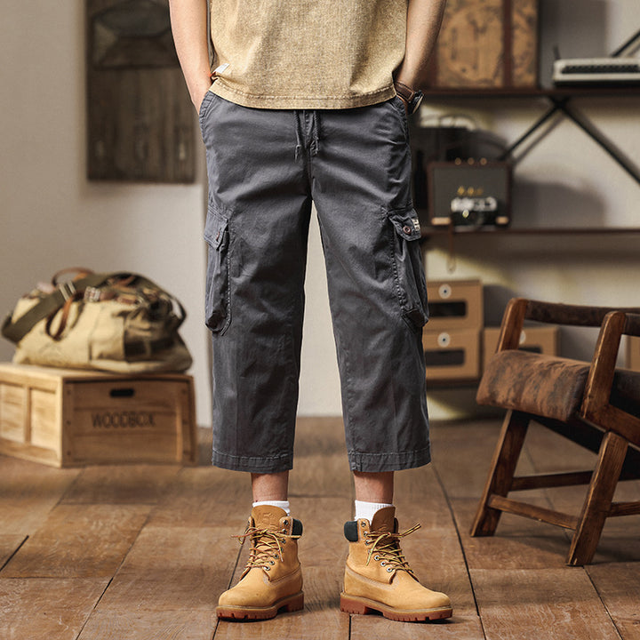 Herren Kurz geschnittene Utility-Cargohose mit Tunnelzugbund, Mehrfach‑Cargotaschen und verkürzter Beinlänge Drune