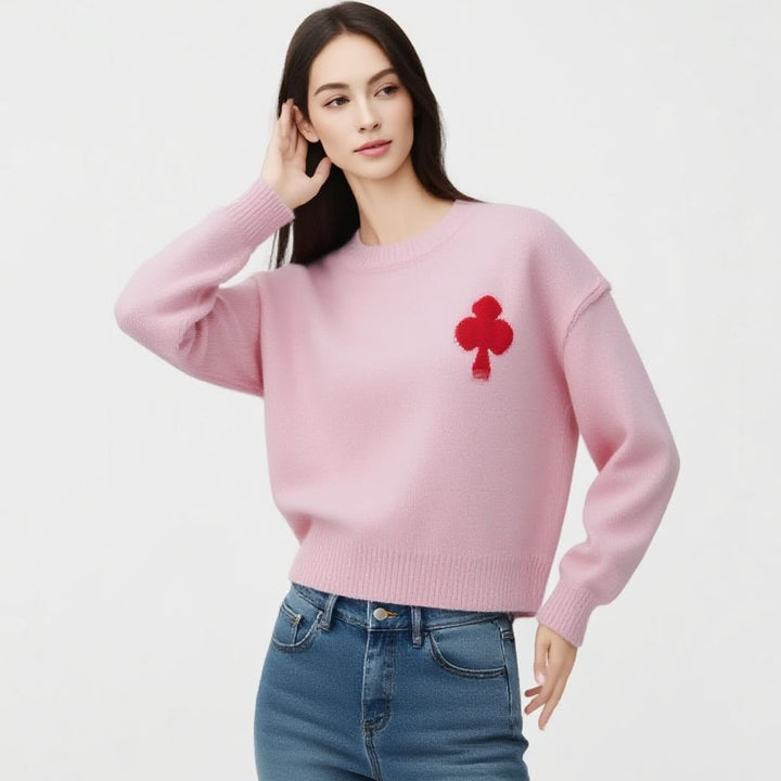 Damen Gemusterter Kurzpullover aus weichem Strickmaterial mit ikonischem Logo Drune