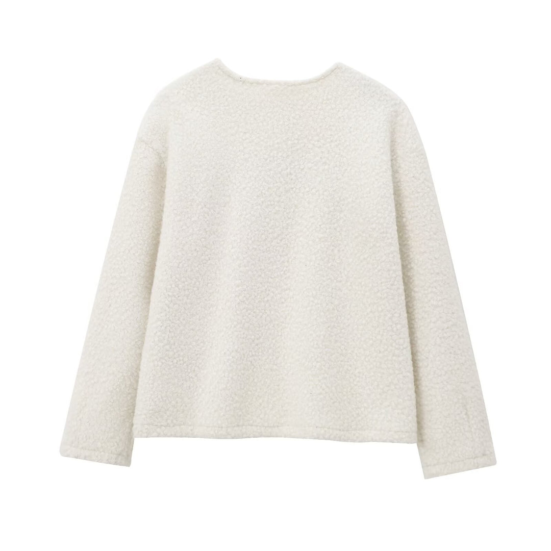 Damen nan kuscheliger Bouclé-Pullover mit Rundhalsausschnitt und entspannter Oversize-Silhouette Drune