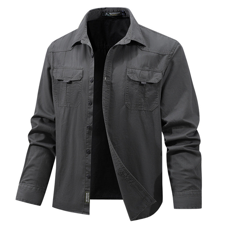 Herren nan leichtes Travel-Hemdjacke mit verdeckter Knopfleiste, aufgesetzten Klappbrusttaschen und knitterarmem Baumwoll-Stretch Drune