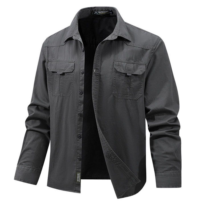 Herren nan leichtes Travel-Hemdjacke mit verdeckter Knopfleiste, aufgesetzten Klappbrusttaschen und knitterarmem Baumwoll-Stretch Drune