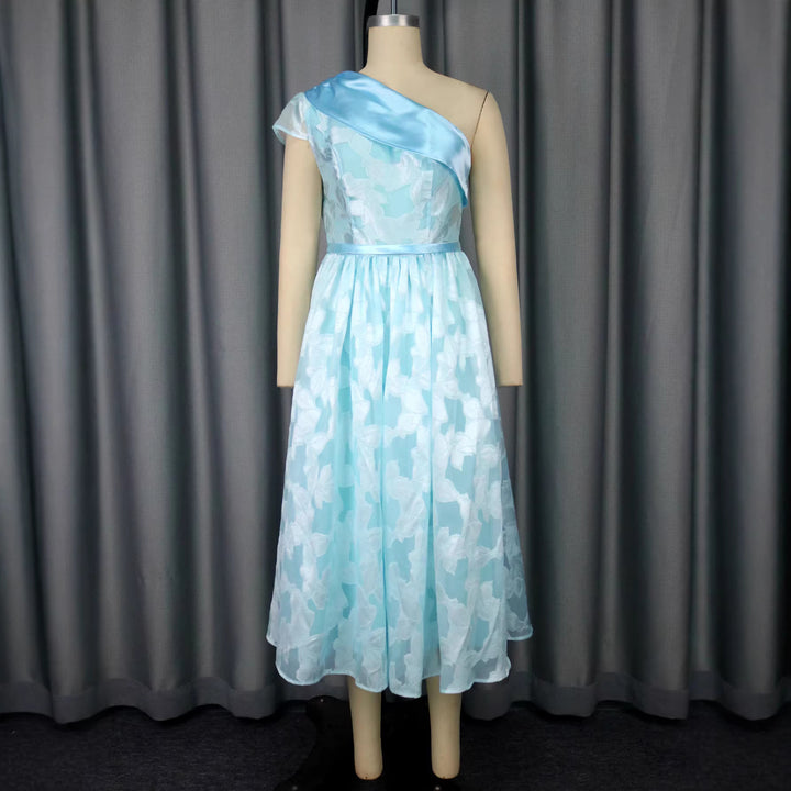 Damen Chiffon Abendkleid mit asymmetrischem Ausschnitt Drune