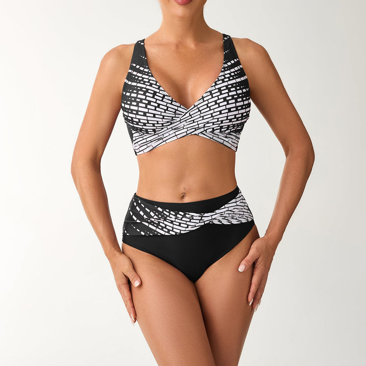 Damen Hochgeschnittener Sport-Bikini mit grafischem Muster Drune