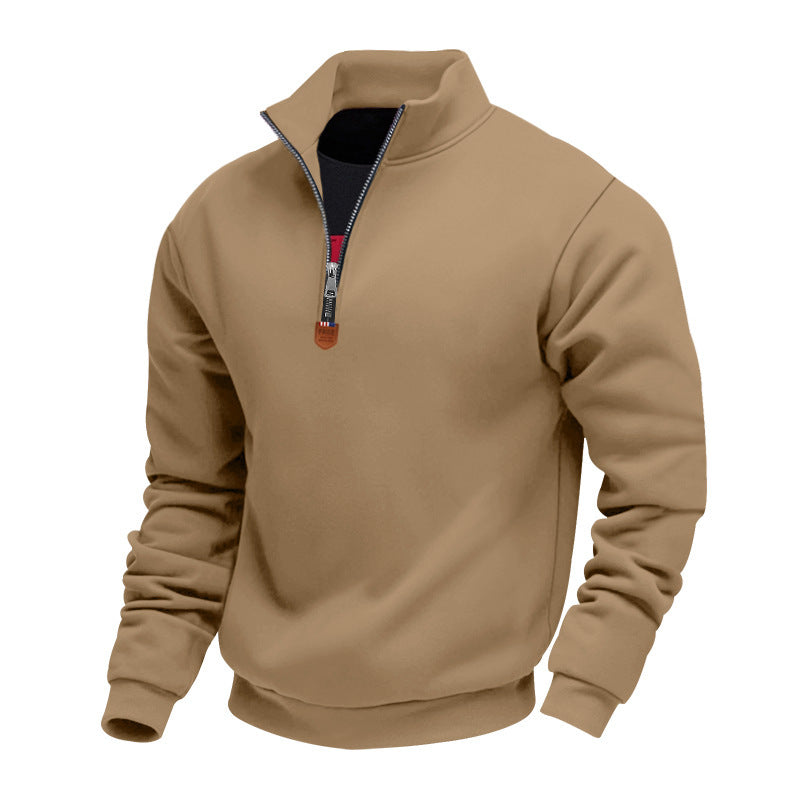 Herren nan Premium-Halbzip-Sweatshirt mit hohem Stehkragen, robustem Reißverschluss und geripptem Saum Drune