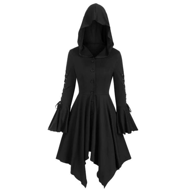 Damen nan Kapuzen-Mantelkleid mit asymmetrischem Zipfelsaum und geschnürten Glockenärmeln Drune