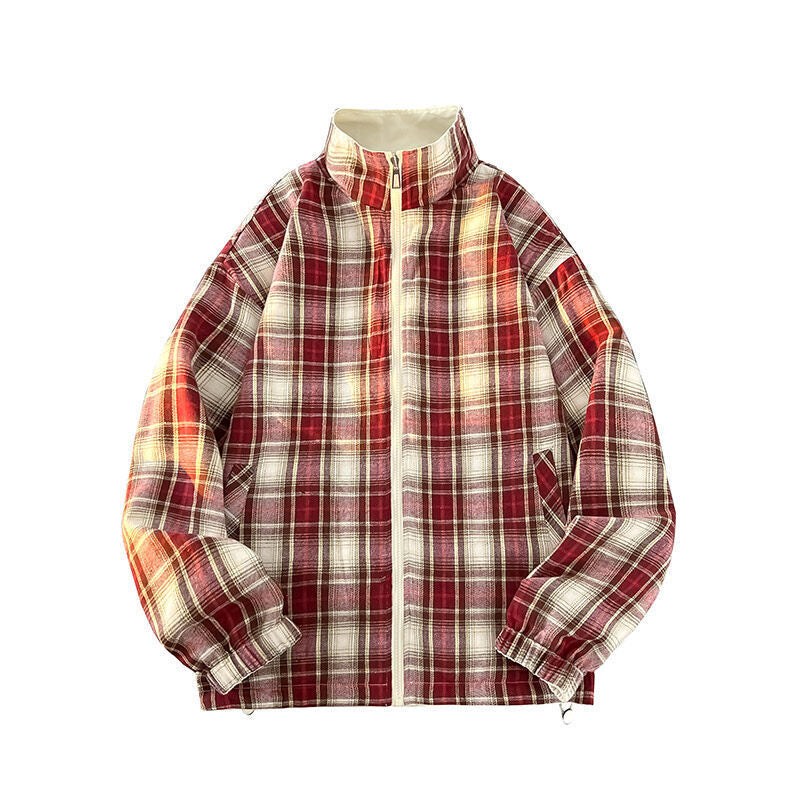 Damen lässige Windjacke mit kariertem Innenfutter und hohem Kragen Drune