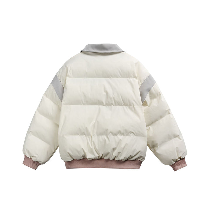 Damen Kurz geschnittene wattierte Blousonjacke mit kontrastierendem Kragen und Stickdetails Drune