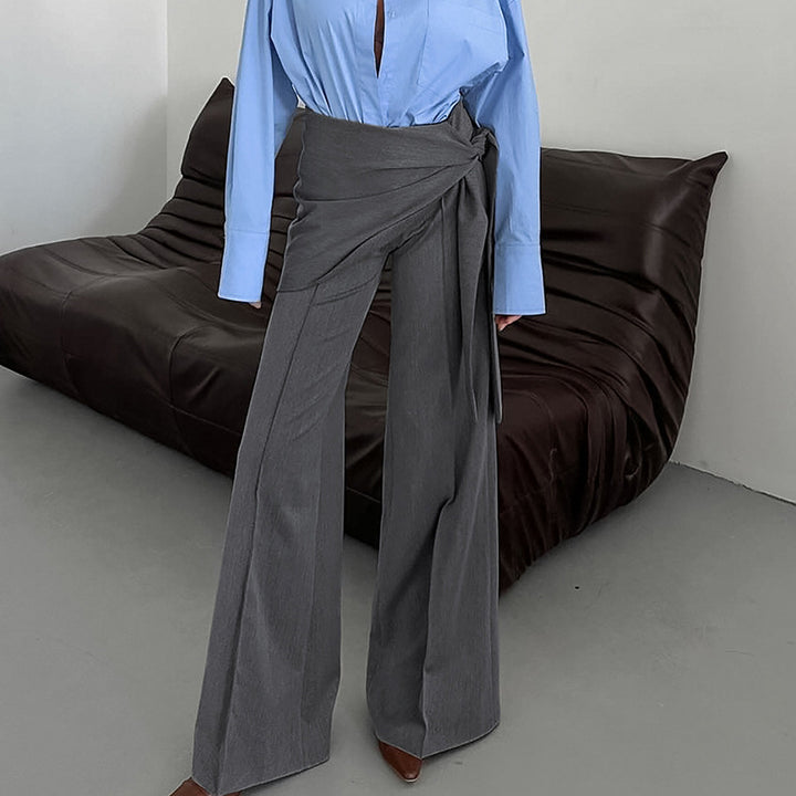Damen Elegante Wickelhose mit weitem Bein und tailliertem Bund Drune
