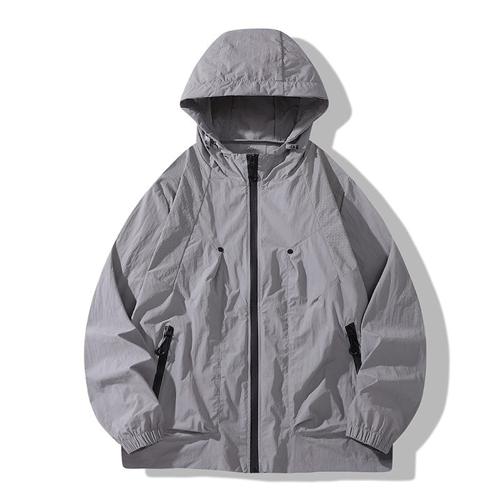Herren Leichte winddichte Kapuzen‑Ripstopjacke mit Reißverschlusstaschen & elastischen Bündchen Drune