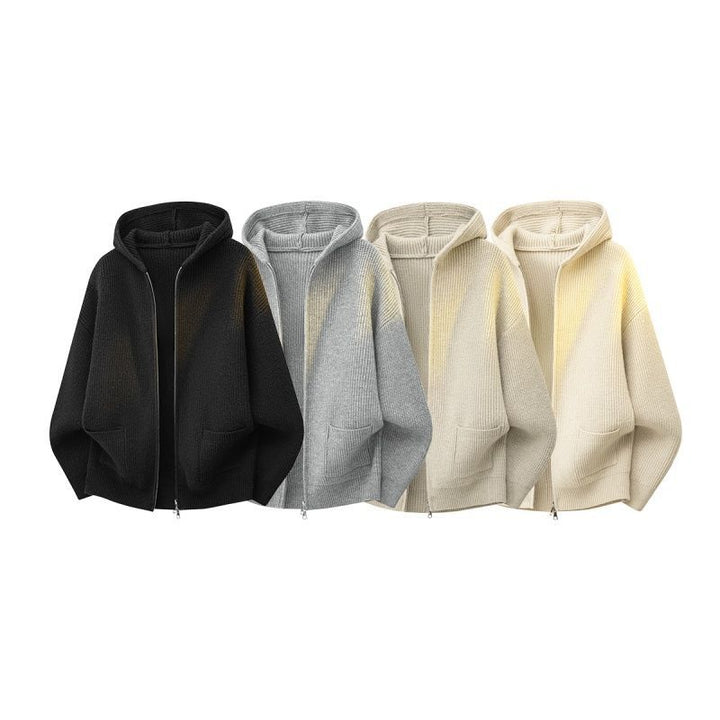 Damen Kuschelige Oversize-Rippstrick-Kapuzenjacke mit Zwei-Wege-Reißverschluss & aufgesetzten Taschen Drune