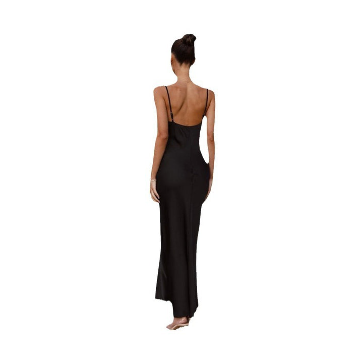 Damen Elegantes, fließendes Maxikleid aus hochwertigem Satin mit Spaghettiträgern Drune