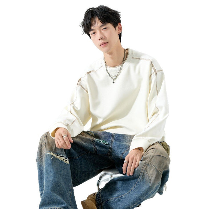 Herren Oversize Sweatshirt mit Kontrastnaht und Rundhalsausschnitt Drune