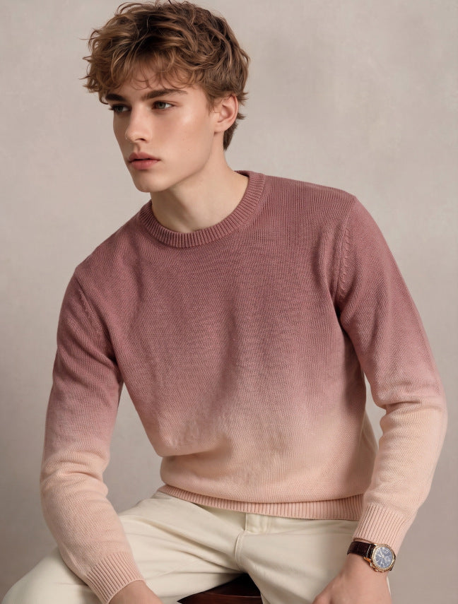 Herren Feinstrick-Pullover mit Dip-Dye-Effekt und Rundhalsausschnitt Drune