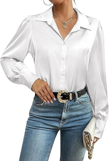 Damen Seidenoptik-Bluse mit Hemdkragen, verdeckter Knopfleiste und langen Manschetten Drune