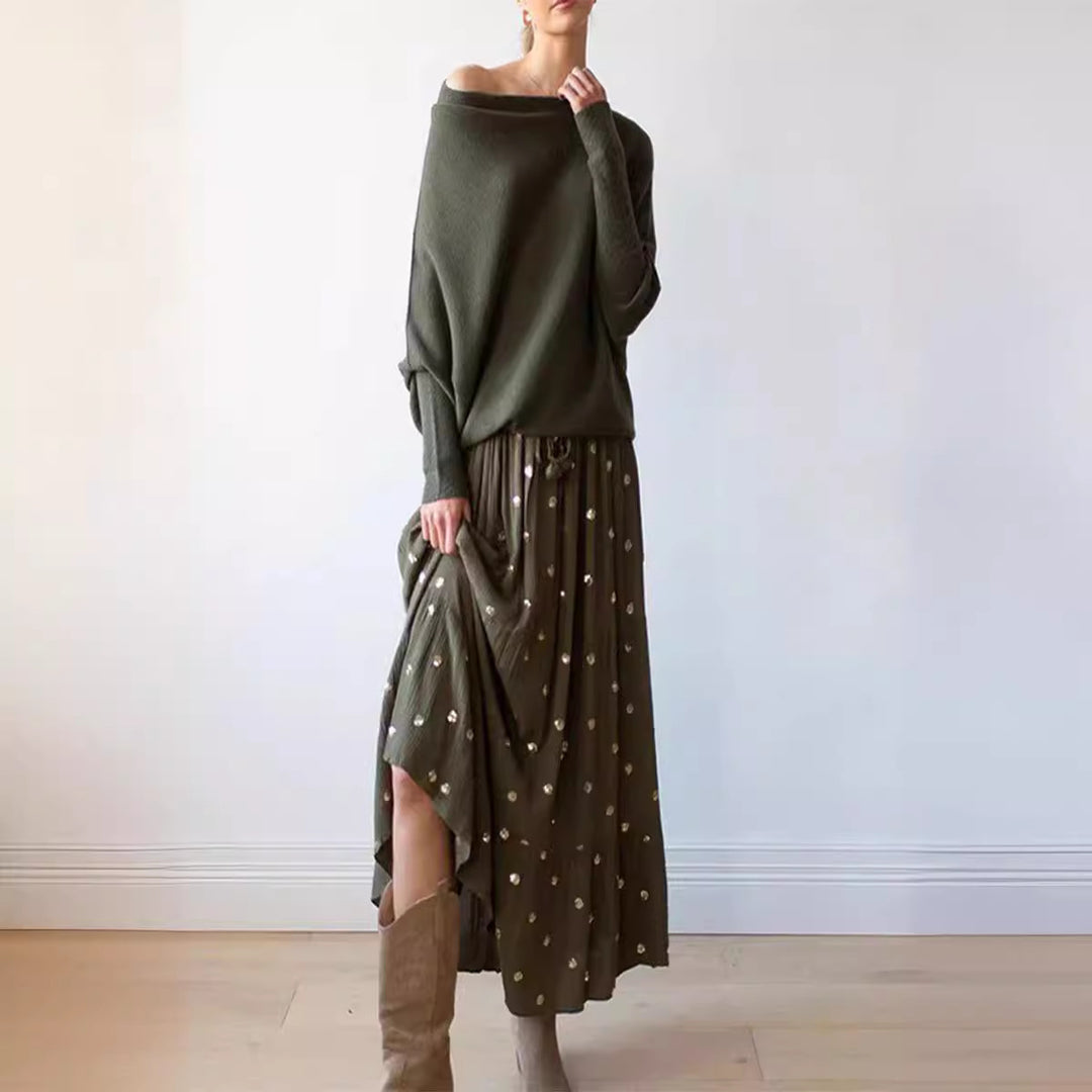 Damen lockerer Off-Shoulder Pullover mit kuscheliger Textur Drune