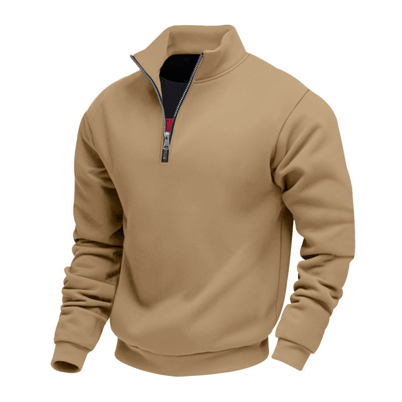 Herren nan klassischer Halbzip-Pullover mit Stehkragen, innen angerautem Fleece und elastischen Rippbündchen Drune