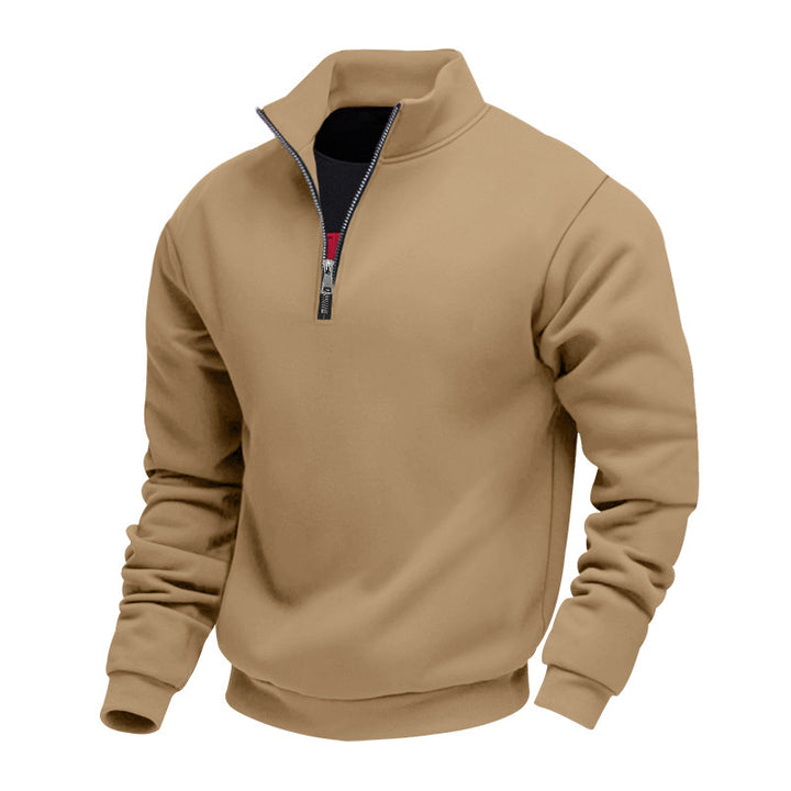 Herren nan klassischer Halbzip-Pullover mit Stehkragen, innen angerautem Fleece und elastischen Rippbündchen Drune
