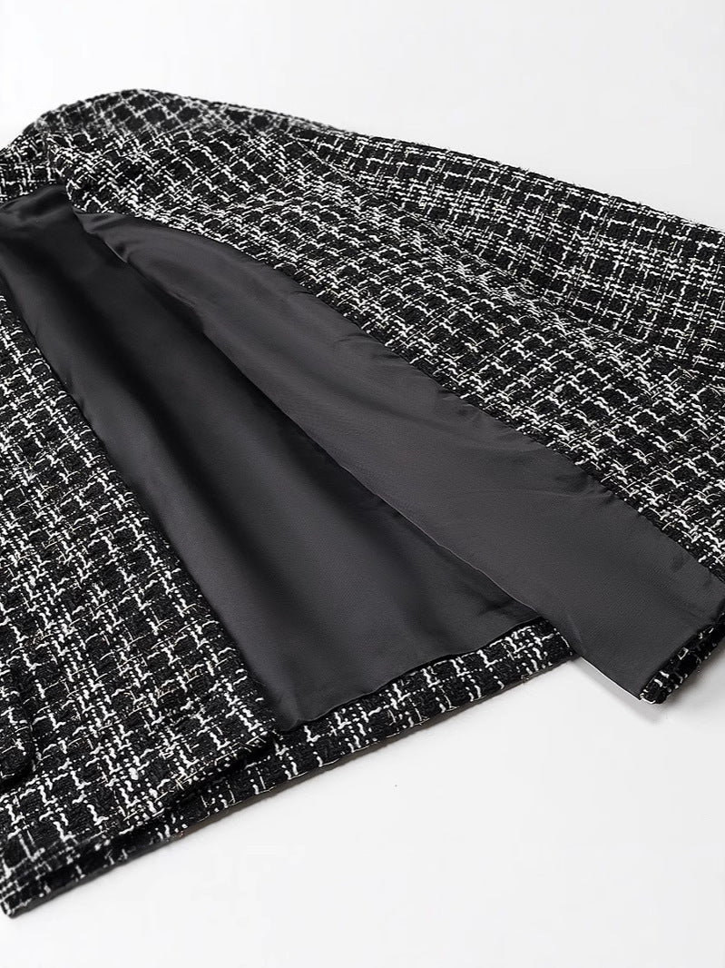 Damen elegante Tweed-Jacke mit goldenen Knöpfen Drune