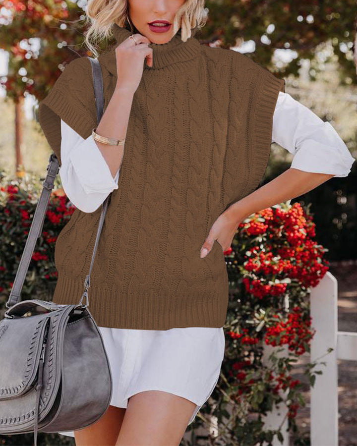 Damen elegante Strickweste mit Stehkragen und Zopfmuster Drune