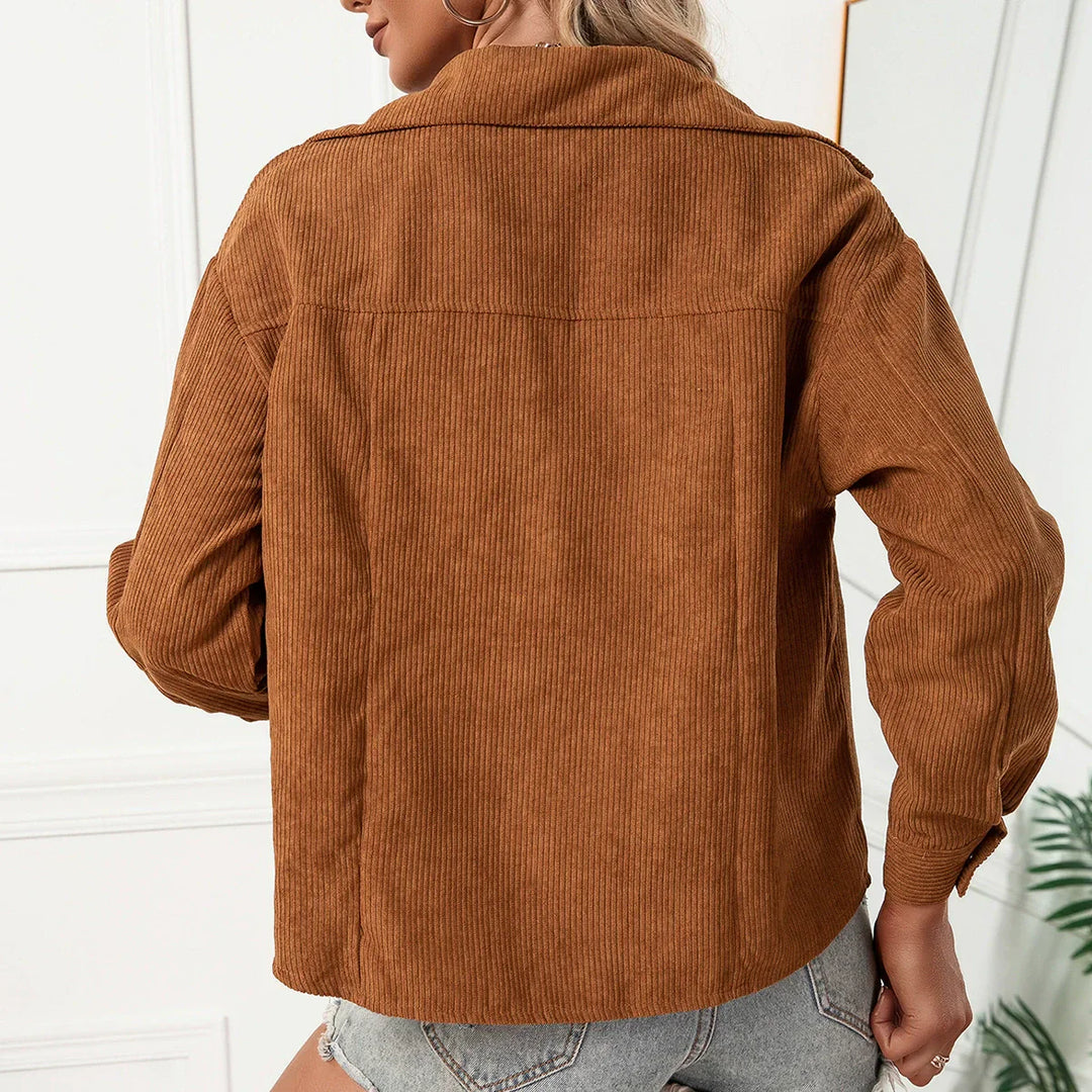 Drune | Damen Shirtjacke – Cord – Lässiger Schnitt – Reverskragen – Brustklappen Taschen