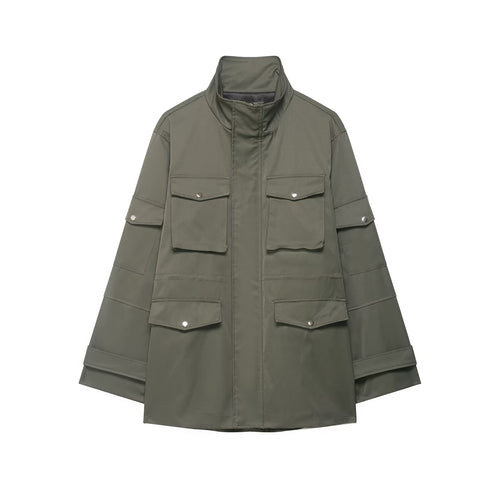 Damen Utility-Parka mit Stehkragen, vierfachen Pattentaschen und oversized Schnitt Drune