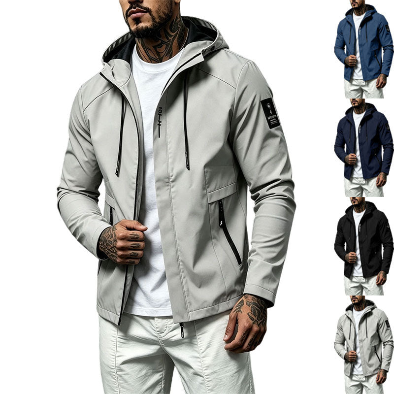 Herren Wasserabweisende Softshell-Jacke mit Kapuze und verdecktem Reißverschluss Drune