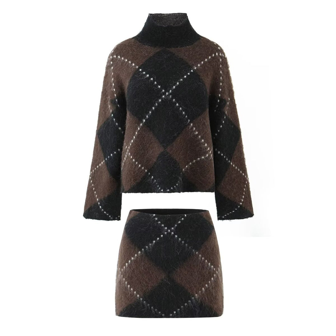 Damen Grobgestrickter Rollkragenpullover mit Argyle‑Muster Drune