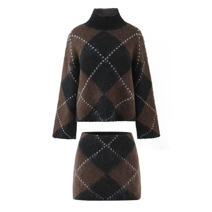 Damen Grobgestrickter Rollkragenpullover mit Argyle‑Muster Drune