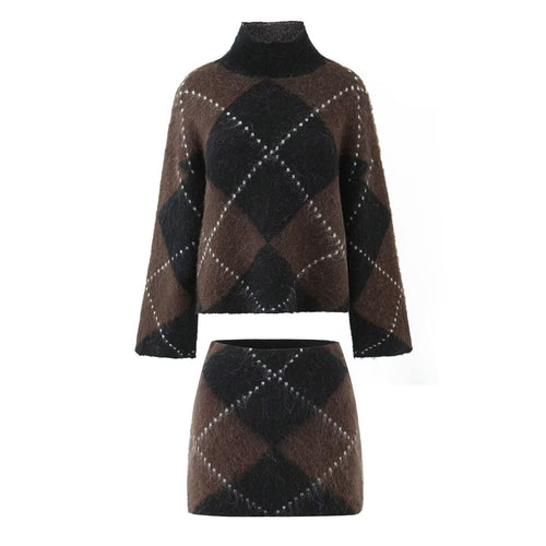 Damen Grobgestrickter Rollkragenpullover mit Argyle‑Muster Drune