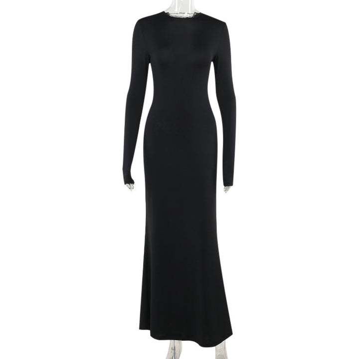 Damen Figurbetontes Maxikleid aus Stretch-Jersey mit langen Ärmeln und rundem Ausschnitt Drune