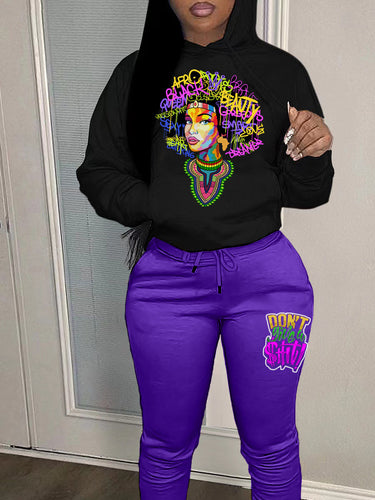Damen Sportliches Hoodie und Jogginghose Set mit kreativem Grafikdesign Drune