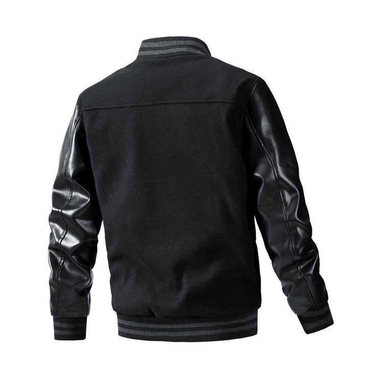Herren stylische Collegejacke mit Lederärmeln Drune